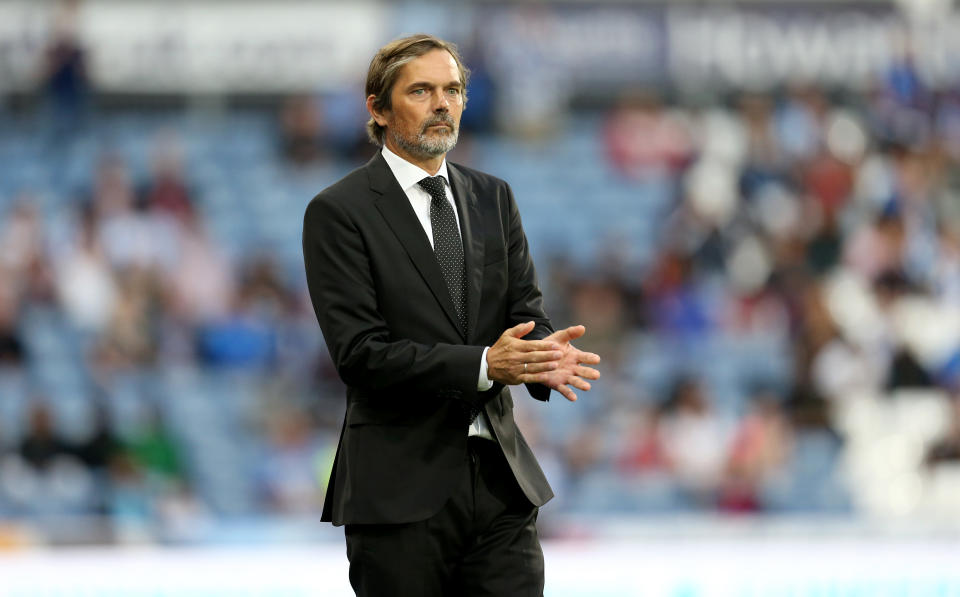 New era: Derby County's latest new manager, Dutch legend Phillip Cocu, looks on during the Rams opening weekend win away at Huddersfield on Monday night. (Photo by Lewis Storey/Getty Images)