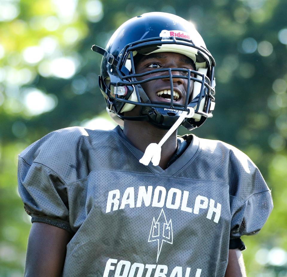 Randolph's Kaleb Ledbetter during a football practice on Monday, August 29, 2022.