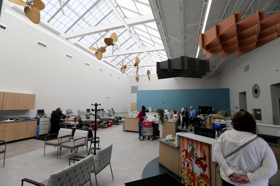 The high ceilings greet blood donors Wednesday, Sept. 20, at the South Bend Medical Foundation Blood Donor Center in Mishawaka.