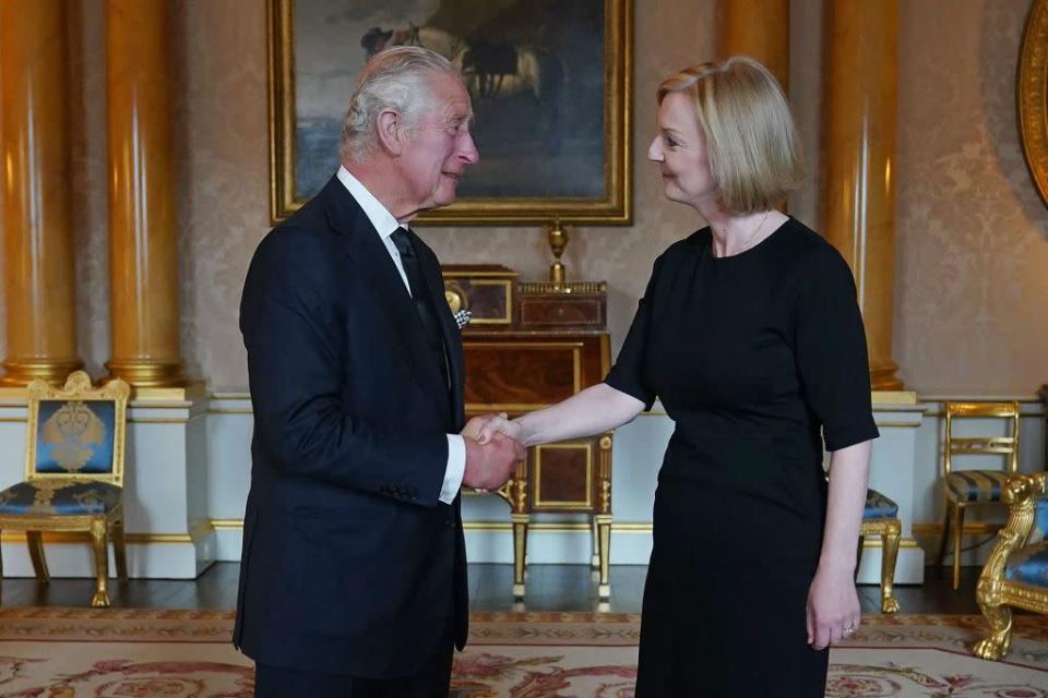 <p>After his mother, Her Majesty, Queen Elizabeth II, passes away on 8 September, Charles becomes King Charles III. He is seen here holding a meeting with the Prime Minister, Liz Truss, at Buckingham Palace. </p>