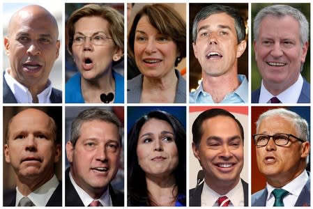 FILE PHOTO: The line up of U.S. Democratic presidential candidates who will participate in the party's first of two nights of debate in Miami