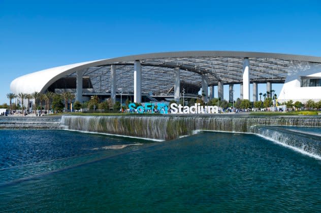 SoFi Stadium's translucent roof coming together