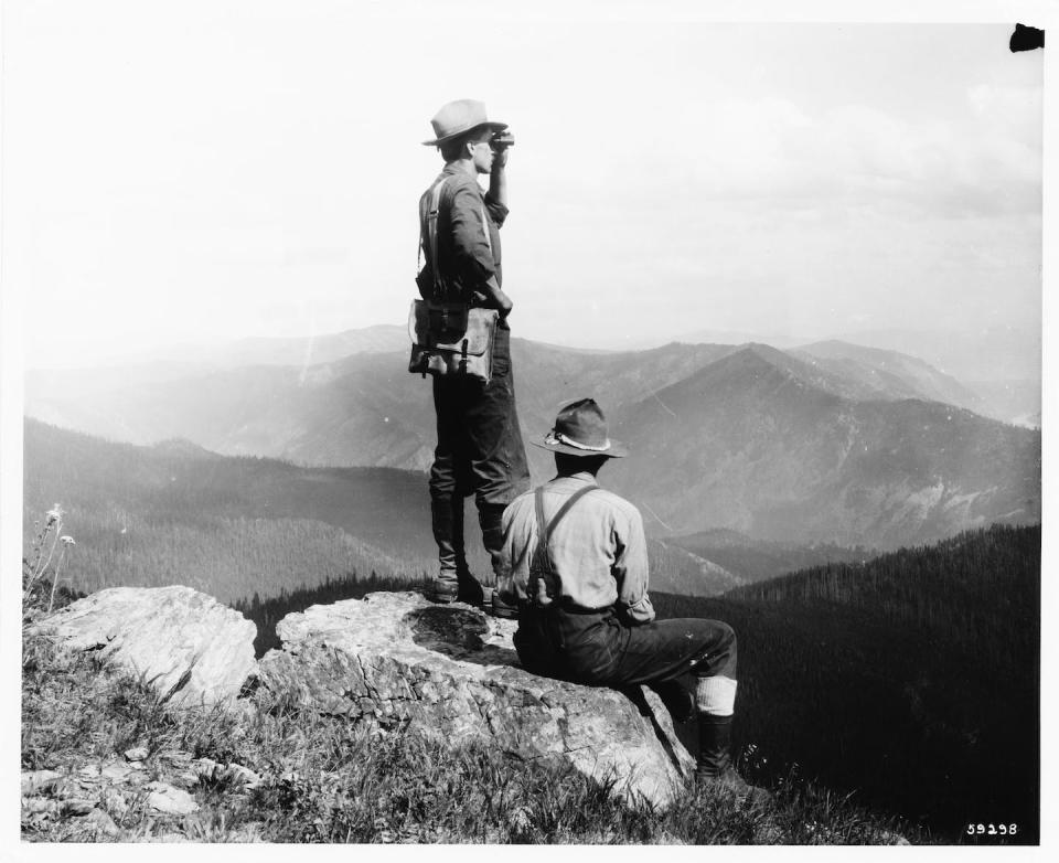 A ranger and forest guard on fire patrol duty near Thompson Falls, Mont., in 1909. <a href="https://www.flickr.com/photos/usforestservice/39390975804/in/album-72157669003030369/" rel="nofollow noopener" target="_blank" data-ylk="slk:Forest Service photo by W.J. Lubken;elm:context_link;itc:0;sec:content-canvas" class="link ">Forest Service photo by W.J. Lubken</a>