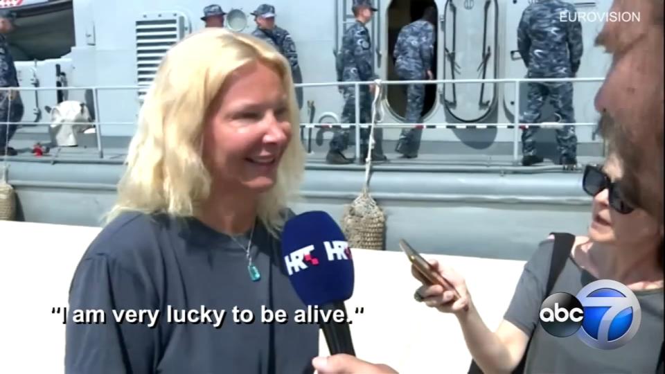 Kay Longstaff, from England, was rescued after falling from a cruise ship off the coast Croatia. Source: HRT/ABC7