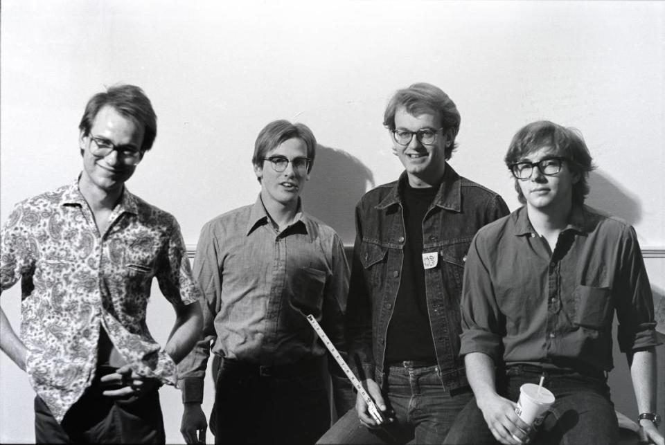 The Embarrassment, sometime in the early ’80s. From left: Bill Goffrier, Brent “Woody” Giessmann, Ron Klaus and John Nichols