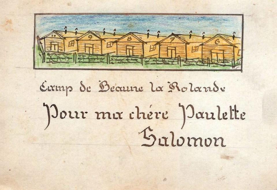 Salomon Abend drew a picture of the barracks at the Beaune-La-Roland camp in the 1940s and sent it to his wife Paulette. Abend did not survive the Holocaust.