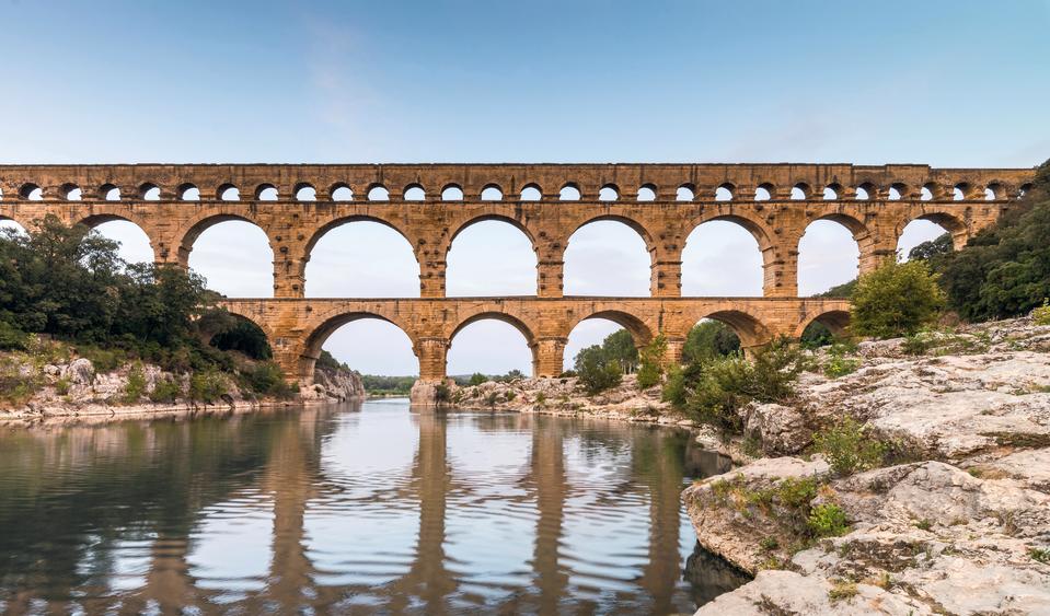 <h1 class="title">Pont du Gard, World Heritage by UNESCO, Roman aqueduct over Gardon River, Gard, France, Europe.</h1><cite class="credit">Photo by Ivoha/Alamy. Image courtesy of Phaidon.</cite>