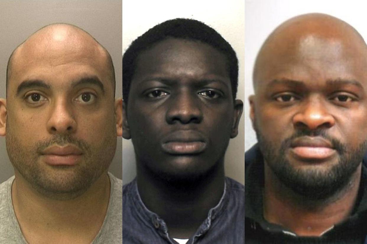 From left Eric Ocansey, Nicholas Adade and Obed Addo who have been sentenced for their parts in a fraud plot using online dating websites.