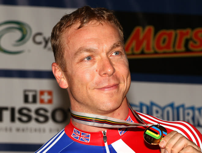 British cyclist Chris Hoy won three gold medals at the 2008 Beijing Olympics and will carry the host nation's "Union Jack" flag at the Olympic Opening Ceremony. (Photo by Mark Dadswell/Getty Images)