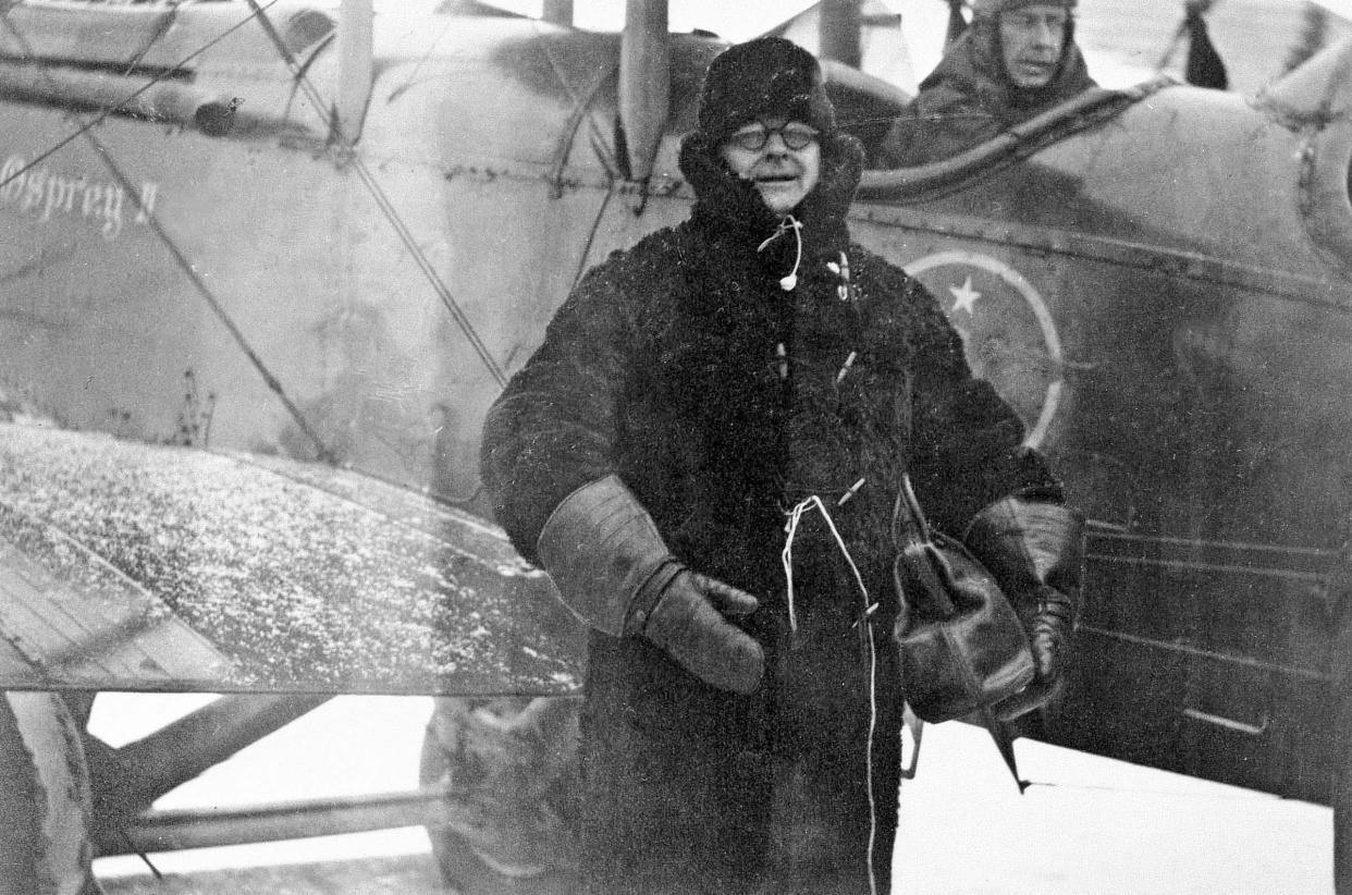 Dr. Robert Armstrong about to take off on the first flight to Beaver Island on Feb. 7, 1923.