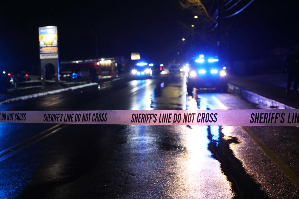 Brockton police and Massachusetts State Police investigate a pedestrian crash near 201 North Quincy St. in Brockton on the Abington line on Tuesday, Feb. 28, 2023.