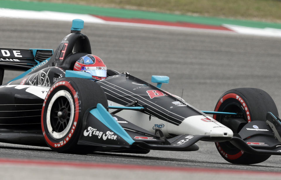 Colton Herta (88) works through a turn during the IndyCar Classic auto race, Sunday, March 24, 2019, in Austin, Texas. Herta won the race. (AP Photo/Eric Gay)