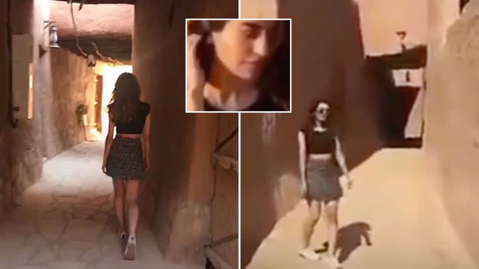 A Saudi girl has copped conservative ire after posting a photo of herself on social media wearing a mini skirt. Photo: Twitter/ Yahoo US