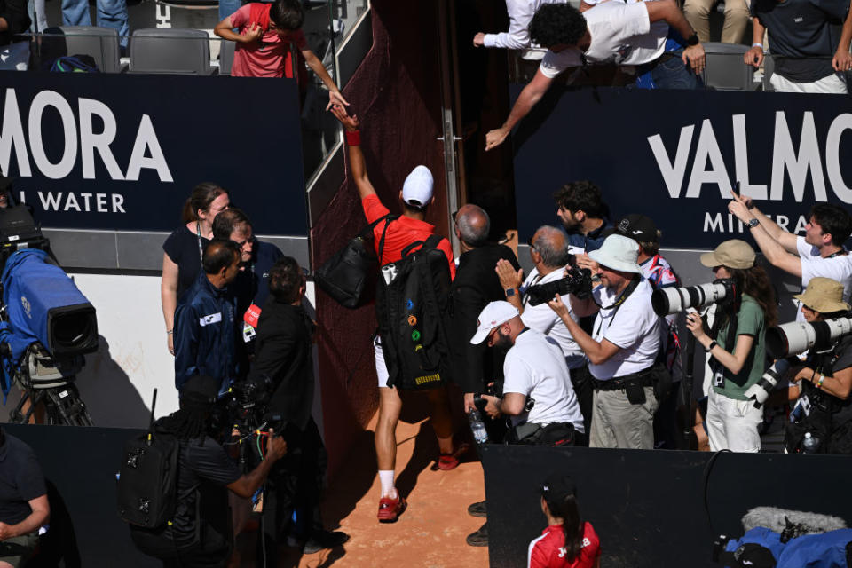 ROME, ITALY - MAY 12: Novak Djokovic of Serbia leaves the centre court after his defeat to Alejandro Tabilo of Chile in the Men's Singles third round match on Day 7 of the Internazionali BNL D'Italia 2024 at Foro Italico on May 12, 2024 in Rome, Italy.  (Photo by Mike Hewitt/Getty Images)