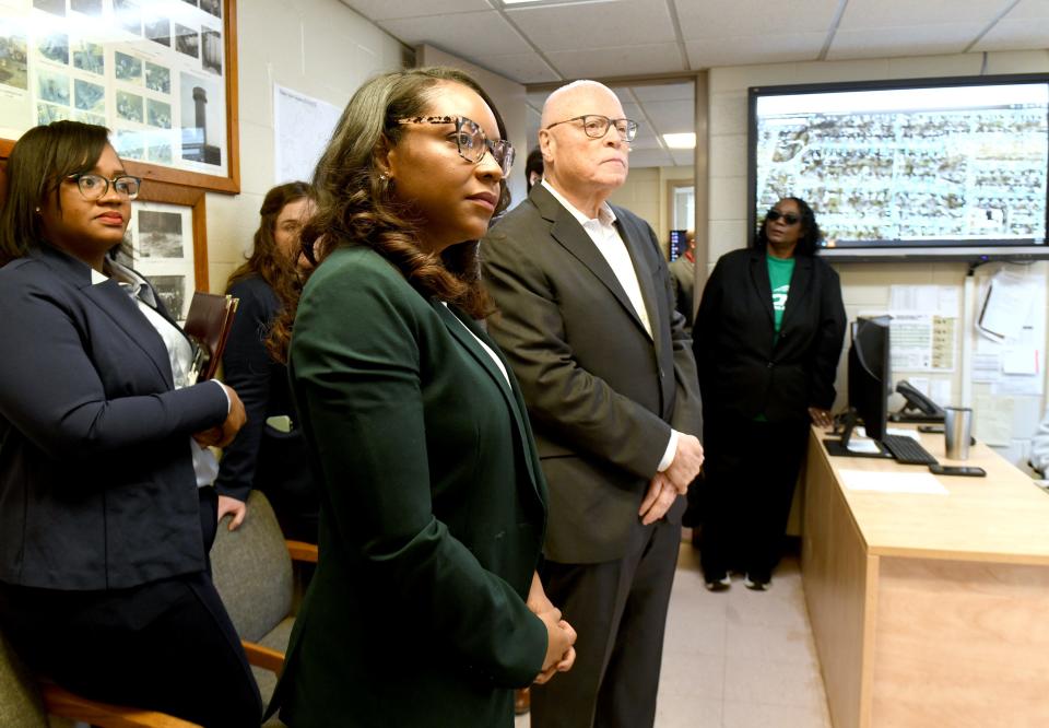 U.S. Rep. Emilia Sykes and Lee Saunders, president of the American Federation of State, County and Municipal Employees, tour the Northeast Water Treatment Plant on Thursday to learn about the multimillion-dollar improvements that have been made to Canton's water treatment facilities to help protect drinking water quality for Canton's water customers.