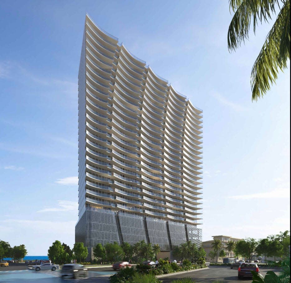 OLD PROPOSAL: This is an architect's rendering of the developers' original plan to build an oceanfront condo-hotel at 1201 S. Atlantic Ave. in Daytona Beach. A newly revised proposal calls for it to be 25 stories and 274 rooms, a three-story and 30-room reduction from what was originally proposed.