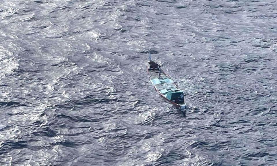 <span>The boat began sinking 60 miles south of the Canary island of El Hierro early on Monday.</span><span>Photograph: Salvamento Maritimo/EPA</span>