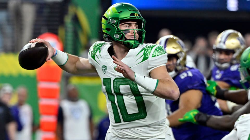 Nix looks to pass against Washington during the first half of the Pac-12 Championship. - David Becker/AP