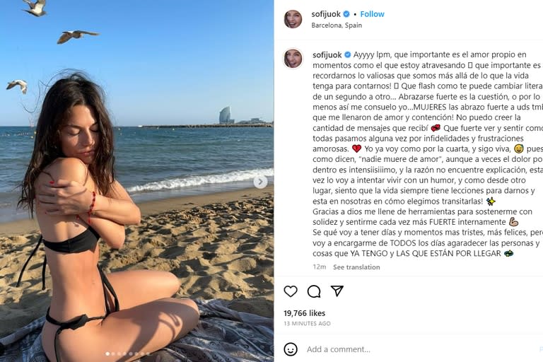 Sofía Jujuy compartió una emotiva reflexión en las redes sociales tras la ruptura con su ex