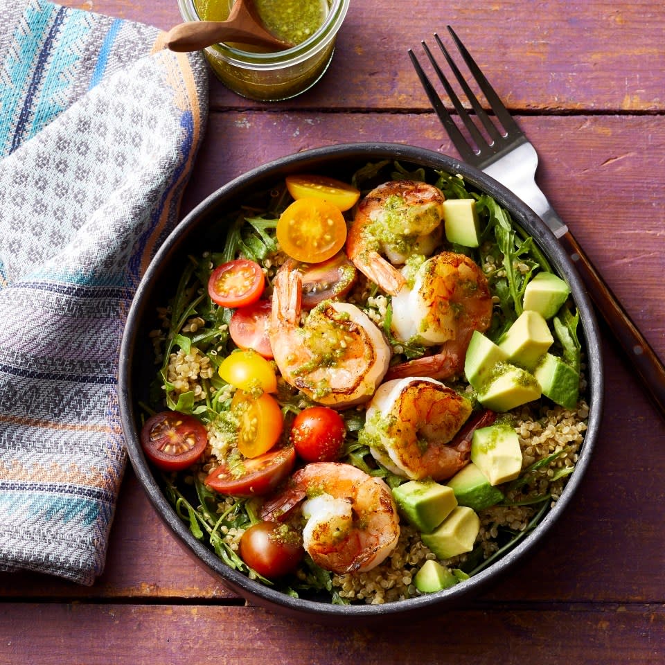 Charred Shrimp & Pesto Buddha Bowls