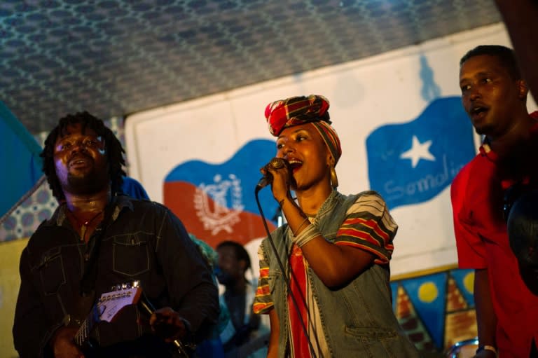 Sudanese singer Alsarah performs with Kenyan band Afro-Simba at the International Solidarity Concert as part of the Mogadishu Music Festival, in 2013