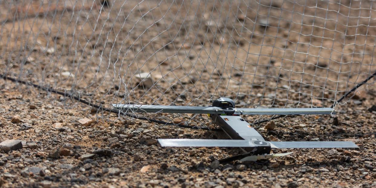 Switchblade 300 10C drone system being used as part of a training exercise at Marine Corps Air Ground Combat Center Twentynine Palms, Calif., on Sept. 24, 2021.