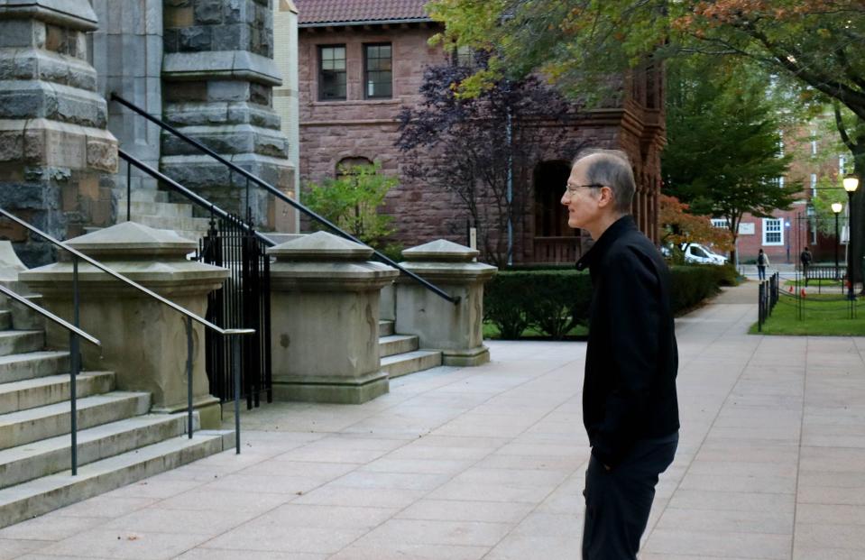 John Peters, the Maria Rosa Menocal Professor of English and of Film and Media Studies at Yale University, walks through New Haven, Conn., on Tuesday, Oct. 24, 2023. | Sam Benson, Deseret News