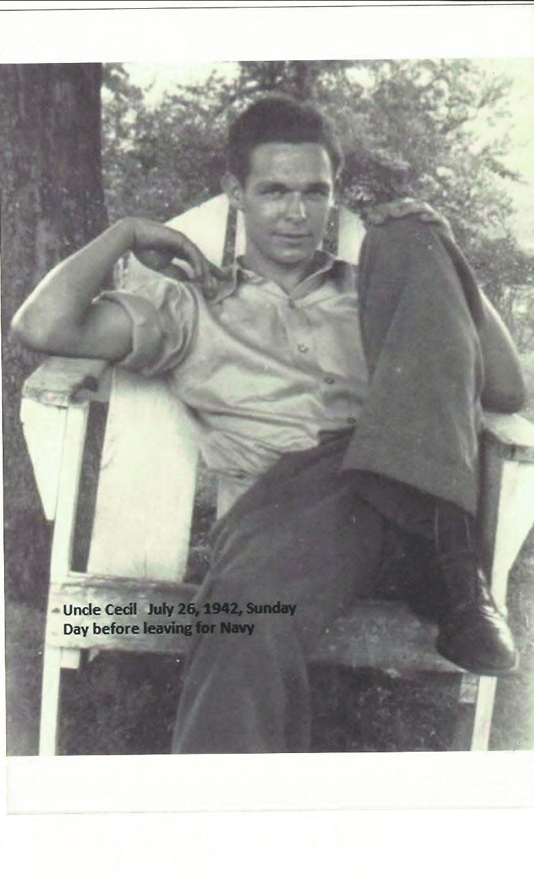 Cecil Whiteside lounges the day before he enlisted in the Navy in July 1942.