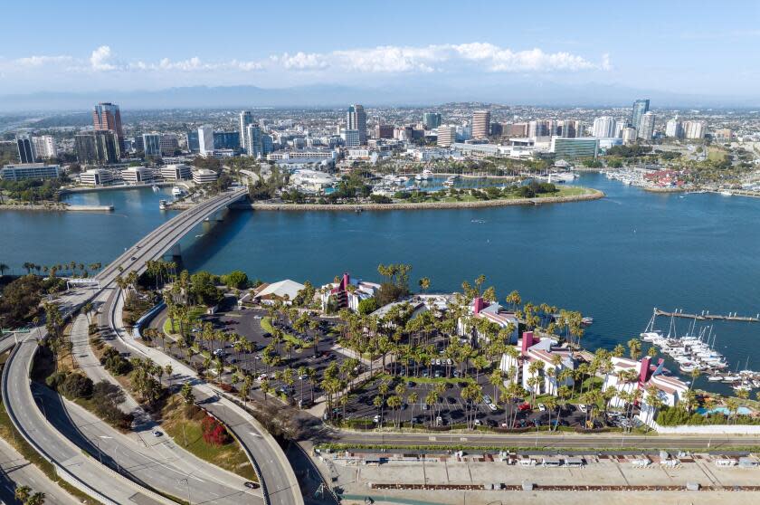 LONG BEACH, CA - AUGUST 16: There have been incidents of violence during the hotel workers strike including at Hotel Maya in Long Beach. "Hotel security personnel including a manager at the Maya Hotel sought to forcibly relocate striking workers using a chain link fence while a guest ran around the fence and punched a worker in the head" and pushed "at least two others," the union said in a news advisory. Photographed at Hotel Maya on Wednesday, Aug. 16, 2023 in Long Beach, CA. (Myung J. Chun / Los Angeles Times)