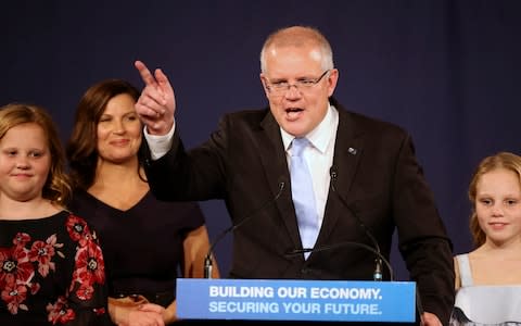 Scott Morrison thanked Queensland for its support - Credit: AP Photo/Rick Rycroft