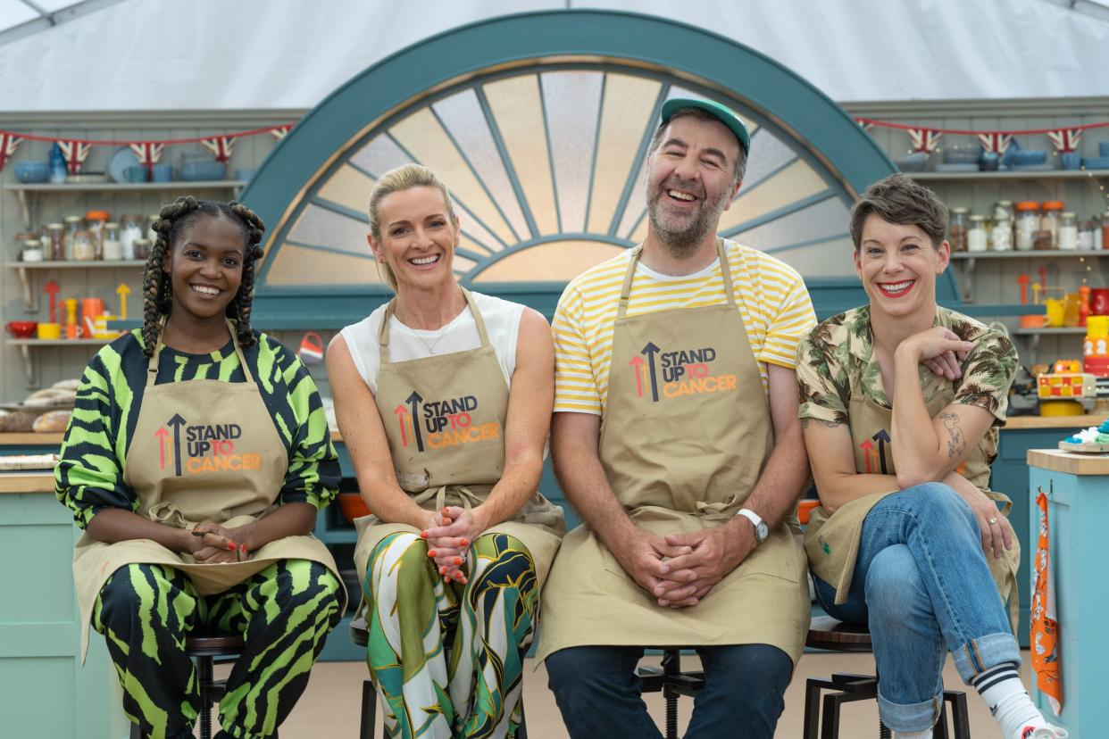 Oti Mabuse, Gabby Logan, David O'Doherty and Suzi Ruffell competed on The Great Celebrity Bake Off for Stand Up to Cancer. (Channel 4)