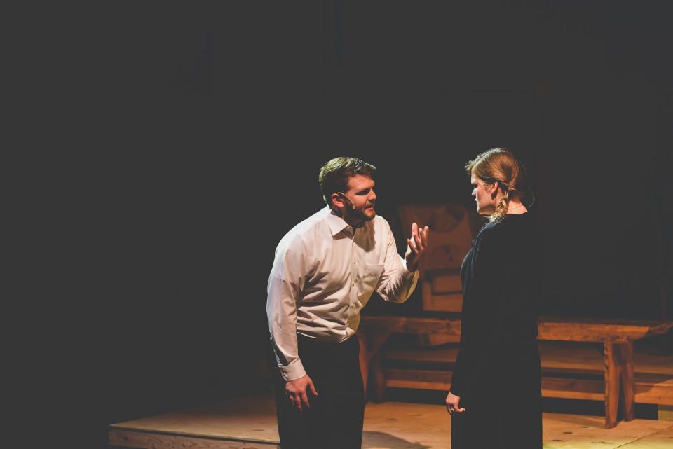 Zachary J. Binx and Elizabeth Adams perform in "Cover of Life" at the Backdoor Theatre.