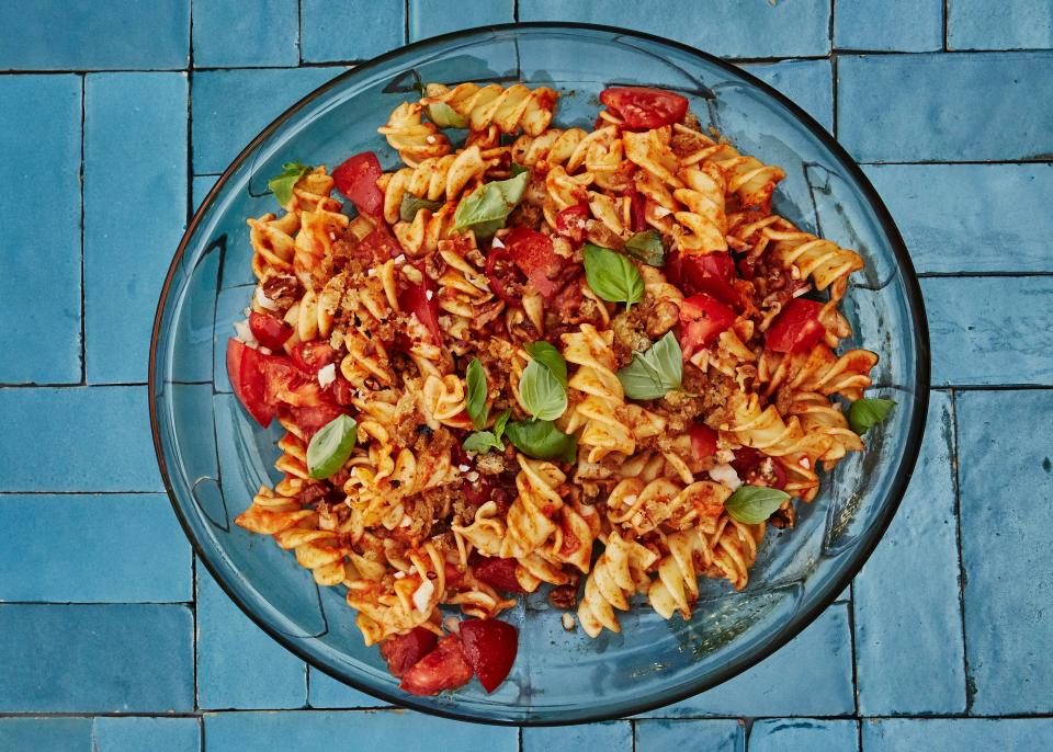 Never making any other pasta salad again! I worship at the altar of Claire Saffitz. —<em>Julia Kramer, deputy editor</em> <a rel="nofollow noopener" href="https://www.bonappetit.com/recipe/romesco-pasta-salad-with-basil-and-parmesan?mbid=synd_yahoo_rss" target="_blank" data-ylk="slk:See recipe.;elm:context_link;itc:0;sec:content-canvas" class="link ">See recipe.</a>