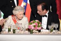<p>Both royals and non-royals in the presence of the Queen, will have to stop eating when she does. According to Darren McGrady, the Queen’s former personal chef: “As soon as [the Queen] put down her knife and fork from the first course, [the palace steward] would hit the button for the lights to signal the footmen to come in. The course was over and they’d start clearing — even if you hadn’t finished, they’d be clearing the table.”</p>