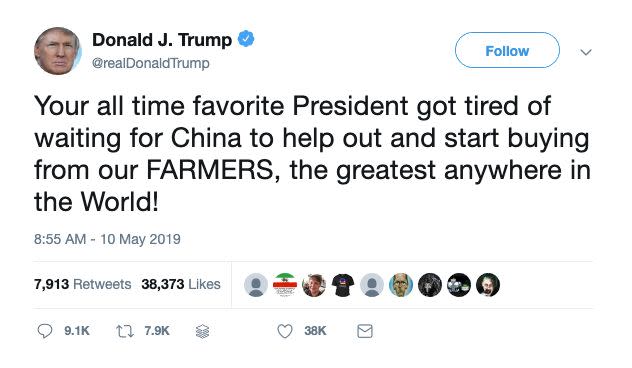 Trump tweeted in support of farmers. (Photo: screenshot/@realDonaldTrump)