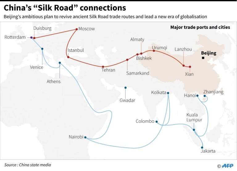 Map showing China's ambitious plan to revive the ancient Silk Road trade routes