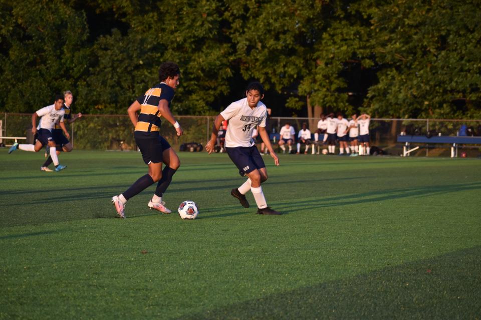 Mooresville's Jai Dindiyal (12) attacks the goal against Decatur Central's Danny Luengas (34) in their match on September 16, 2021.