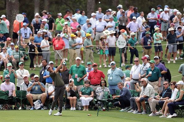 AUGUSTA, GEORGIA - APRIL 10: Adam Scott of Australia plays his shot from the second tee during the Par Three Contest prior to the 2024 Masters Tournament at Augusta National Golf Club on April 10, 2024 in Augusta, Georgia. (Photo by Jamie Squire/Getty Images) (Photo by Jamie Squire/Getty Images)