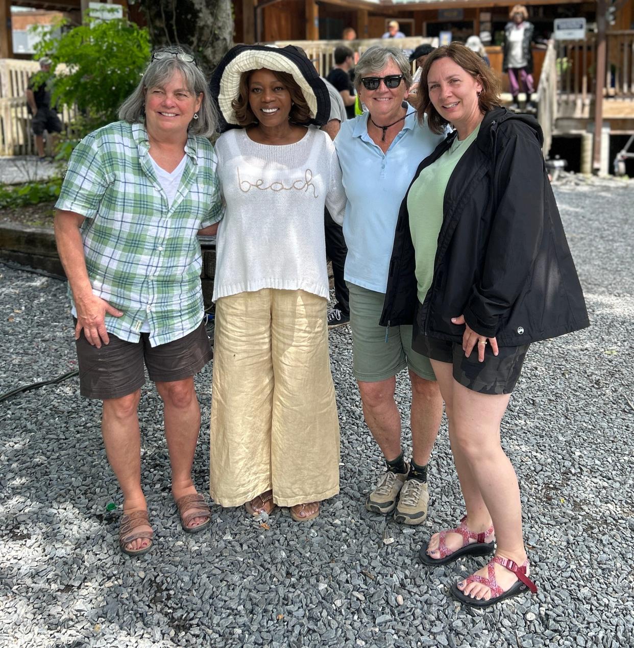 From left to right are Celia Watt, Alfre Woodard, Ann Whisenhunt and Catie Patrey. They posed for a group shot during the filming of "Summer Camp" last year at Camp Pinnacle. The movie hits theaters on May 31.