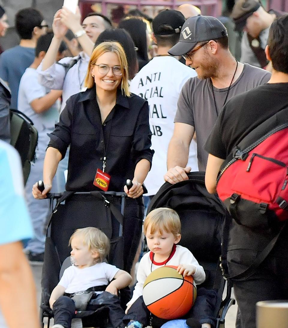 Lara Bingle and Sam Worthington take Rocket and Racer out