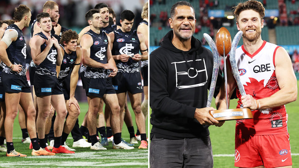 Carlton and Sydney players after their AFL clash.