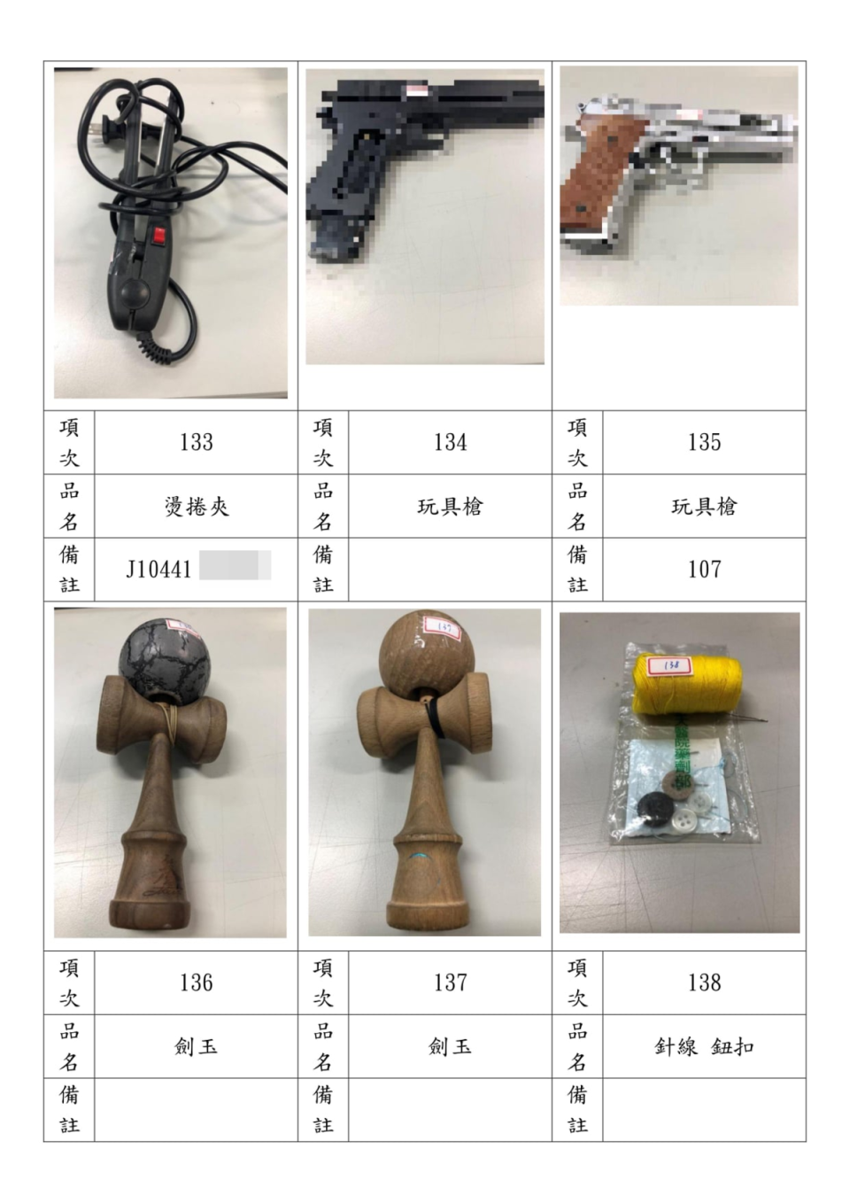 玩具槍、電棒捲、劍玉都在公告招領物品中。（翻攝自PTT）