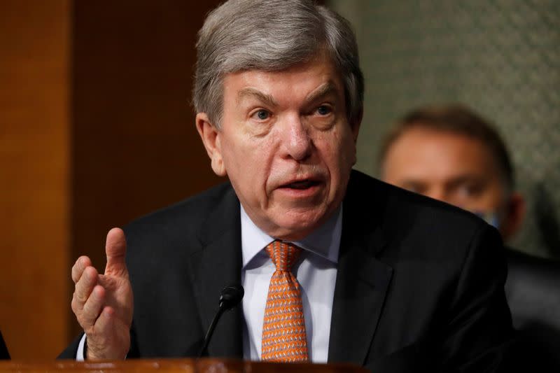 FILE PHOTO: U.S. Sen. Roy Blunt speaks during a Senate Intelligence Committee nomination hearing for Rep. John Ratcliffe, on Capitol Hill in Washington