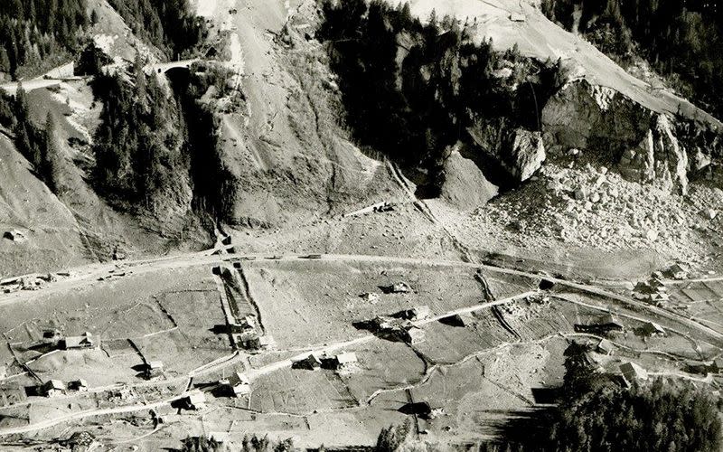 An aerial view shows ammunition depot after the 1947 explosion in Mitholz
