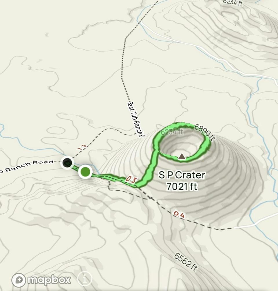 Sarah Nance’s walk at S P Crater in Arizona, as recorded in AllTrails. Screenshot of All Trails map