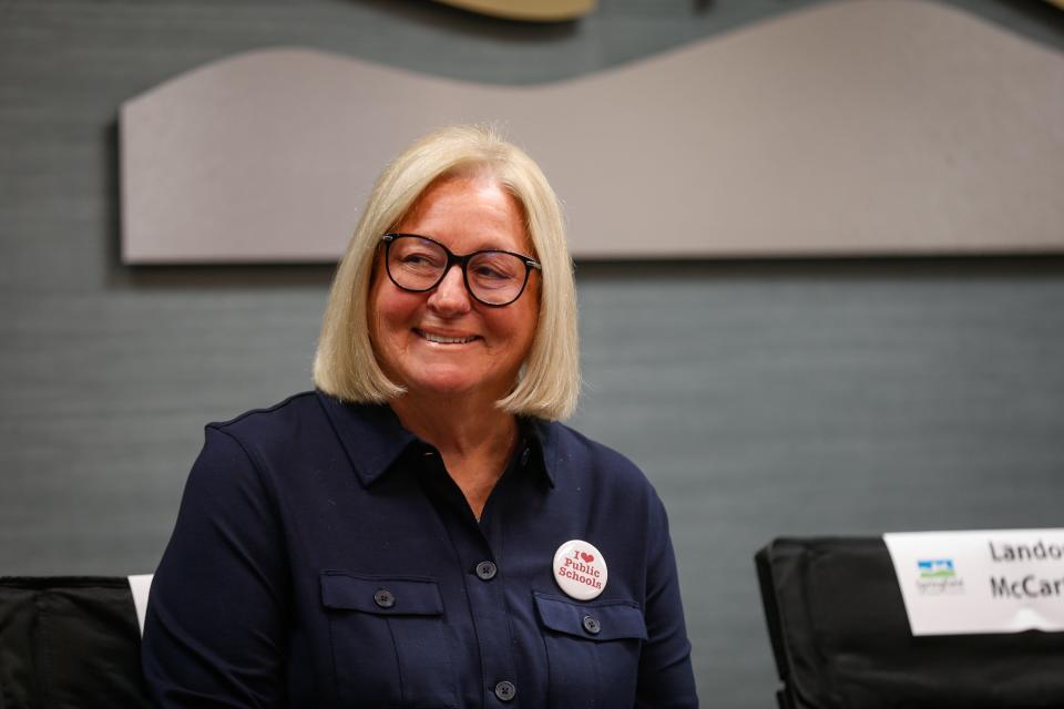 Springfield school board candidate Judy Brunner spoke Thursday at a forum hosted by the Springfield Area Chamber of Commerce.