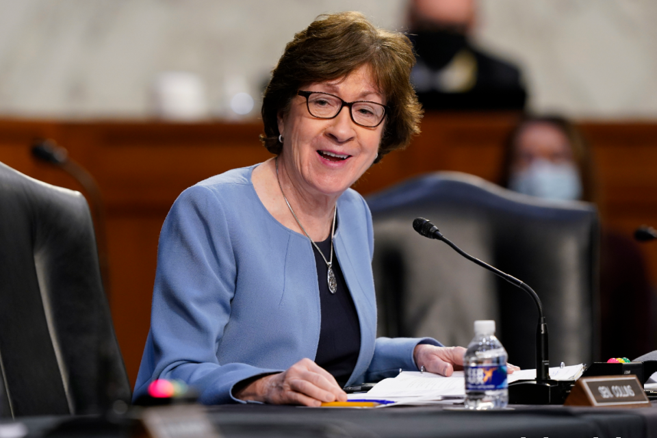 Sen. Susan Collins speaks during a Senate Health, Education, Labor and Pensions Committee hearing on the federal coronavirus response on March 18.