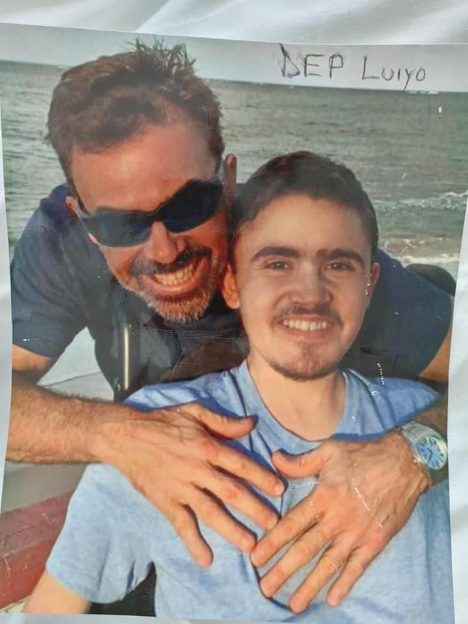 A photo of Luis Bermúdez, who went missing after the collapse of the Champlain Towers South in Surfside, with his father, Luis Bermúdez.