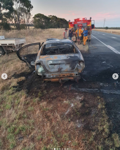 Burnt car image side of road MAFS Seb and Lizzie car accident