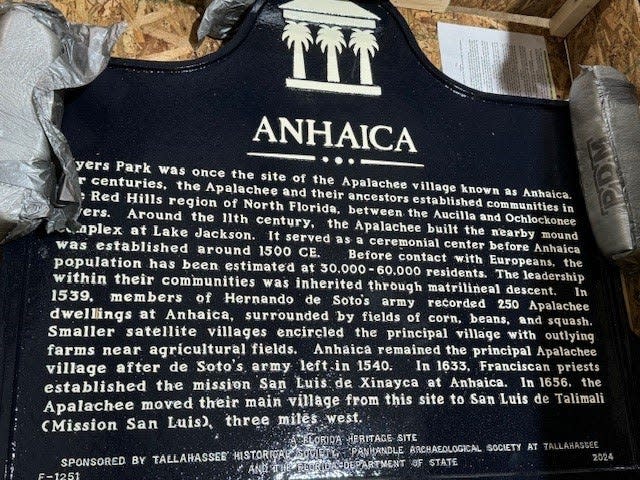 A historical marker commemorating the Apalachee city of Anhaica is joint collaboration between the historical society and the Panhandle Archaeological Society at Tallahassee (PAST) to celebrate the city's bicentennial,